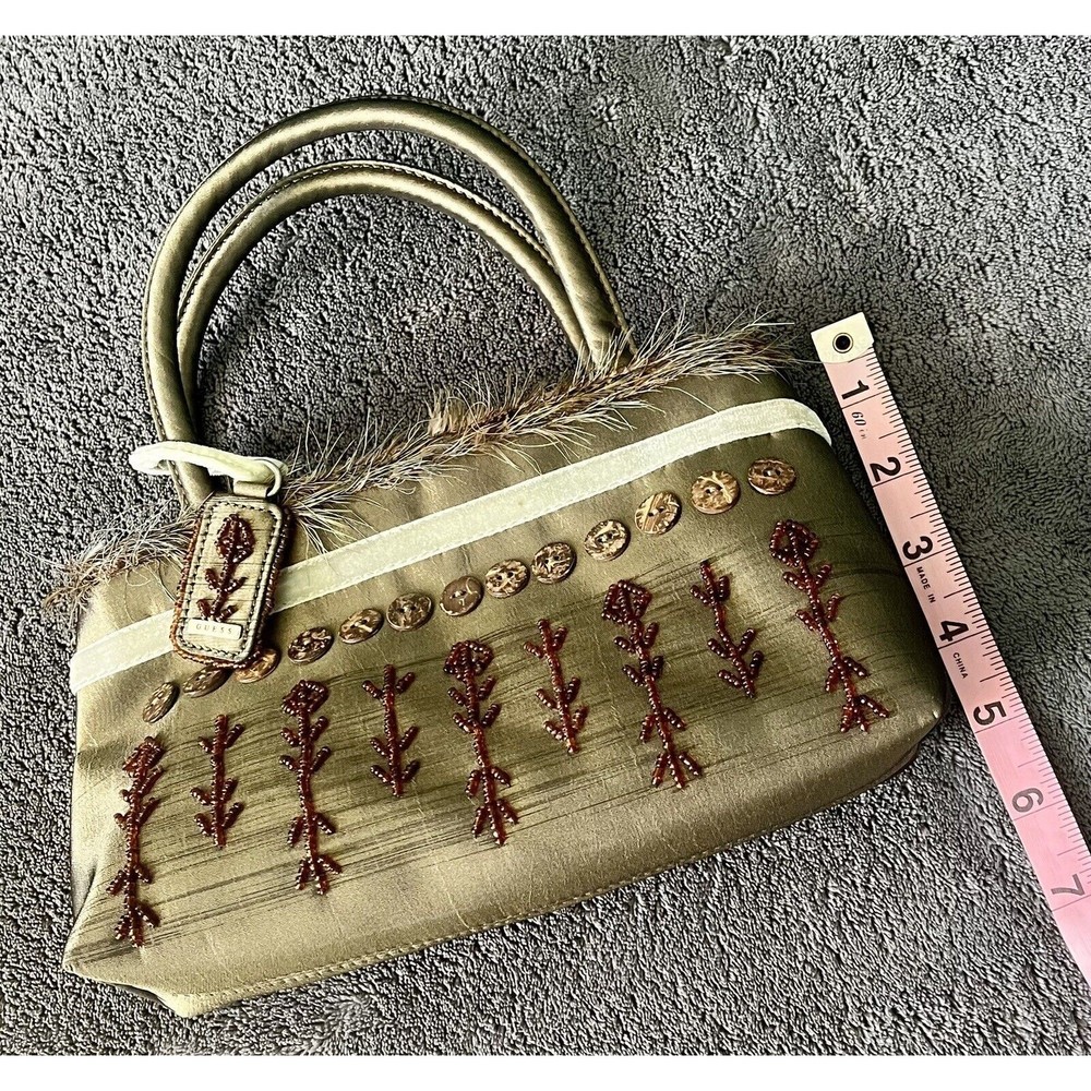 Guess Y2K Button Beaded Mixed Media Mini Handbag Green NWOT - Picture 5 of 6